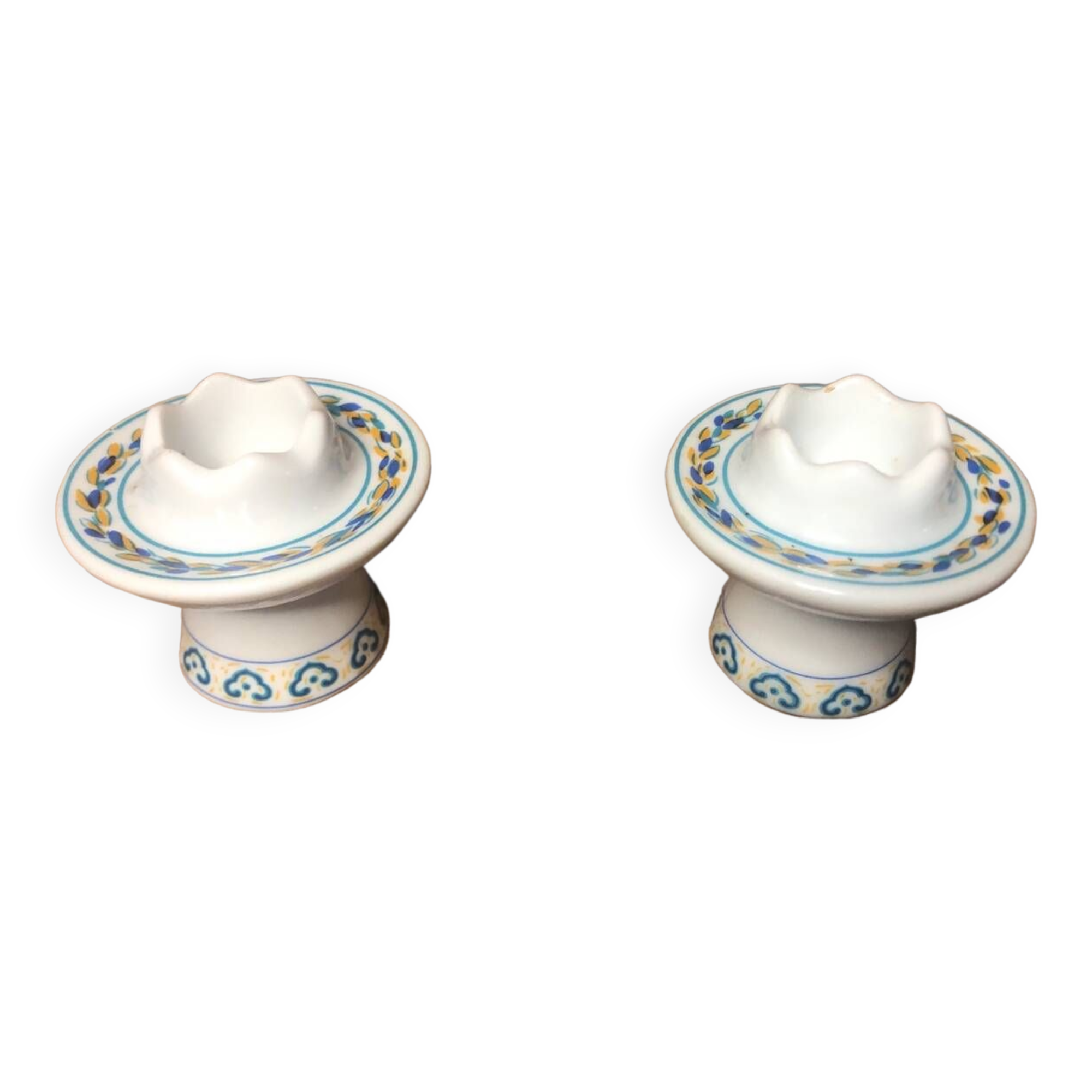Pair of FRANCOISE SAGET Porcelain Candlesticks Flower Decor #A413