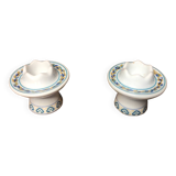 Pair of FRANCOISE SAGET Porcelain Candlesticks Flower Decor #A413