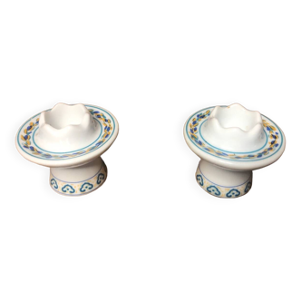 Pair of FRANCOISE SAGET Porcelain Candlesticks Flower Decor #A413