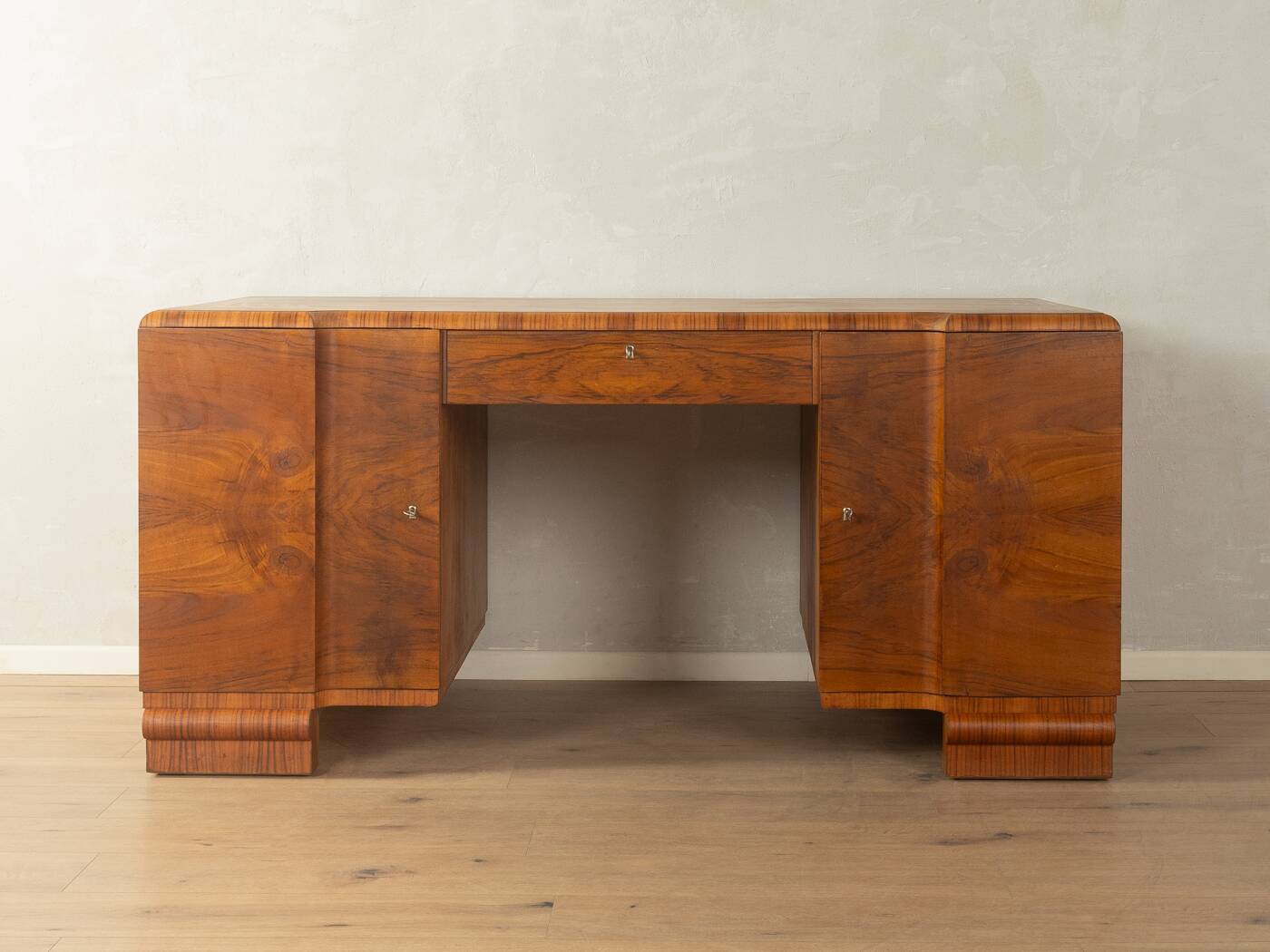 Double pedestal desk, Art Deco, 1930s, walnut veneer