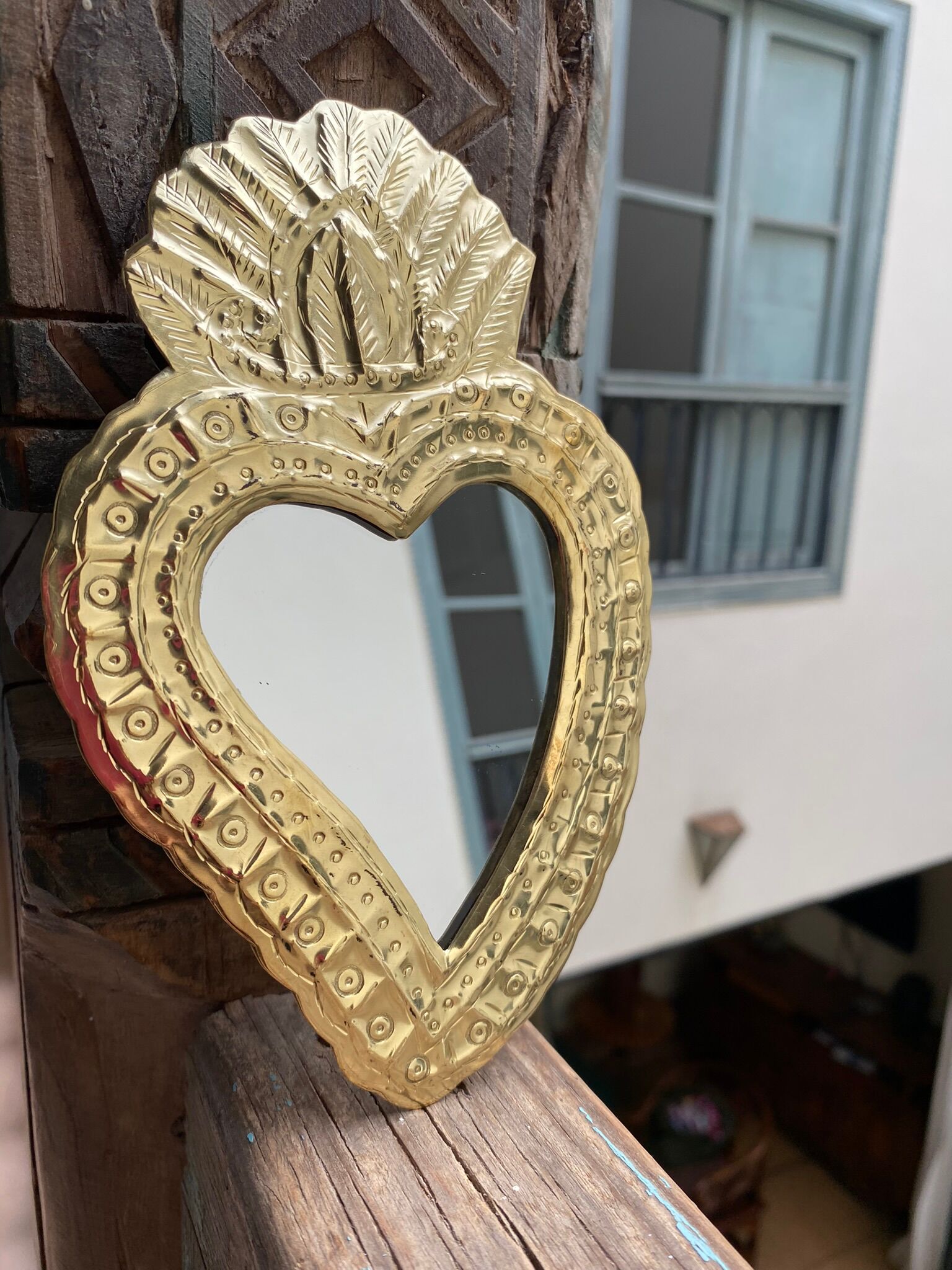 Brass heart mirror type ex-voto habibi