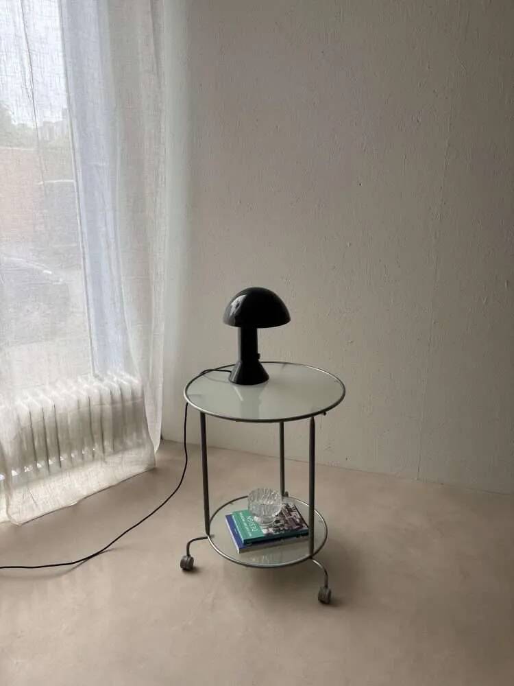 Ikea two-tiered serving trolley with glass.