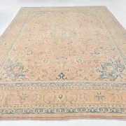 Peach Pink Large Persian Rug, Floral Bordered Vintage Carpet, 292x387Cm
