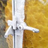 Workshop door 258,4x98,5cm in iron and colored cathedral glasses