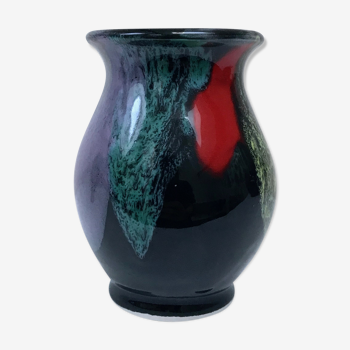 Vase en céramique noir et couleurs vives, 1960