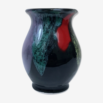 Vase in black ceramic and bright colors, 1960