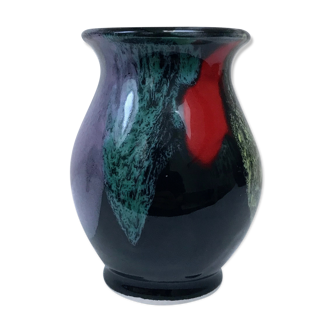 Vase in black ceramic and bright colors, 1960