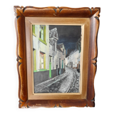 Old wooden frame worked with paint