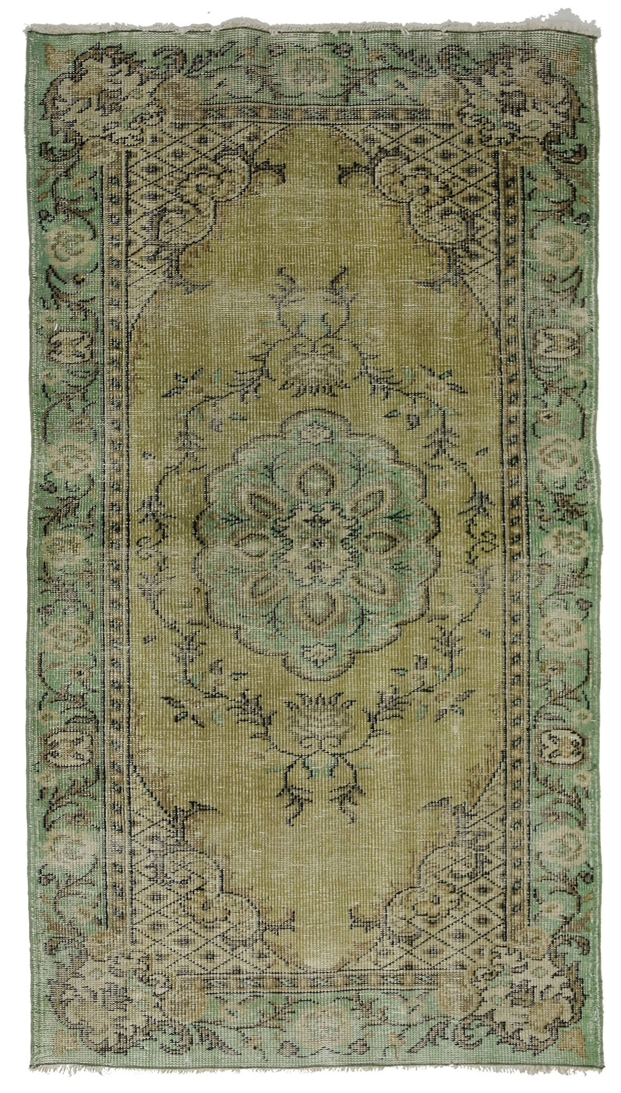 Tapis kilim vintage turc – vert pastel et beige 213x130 cm