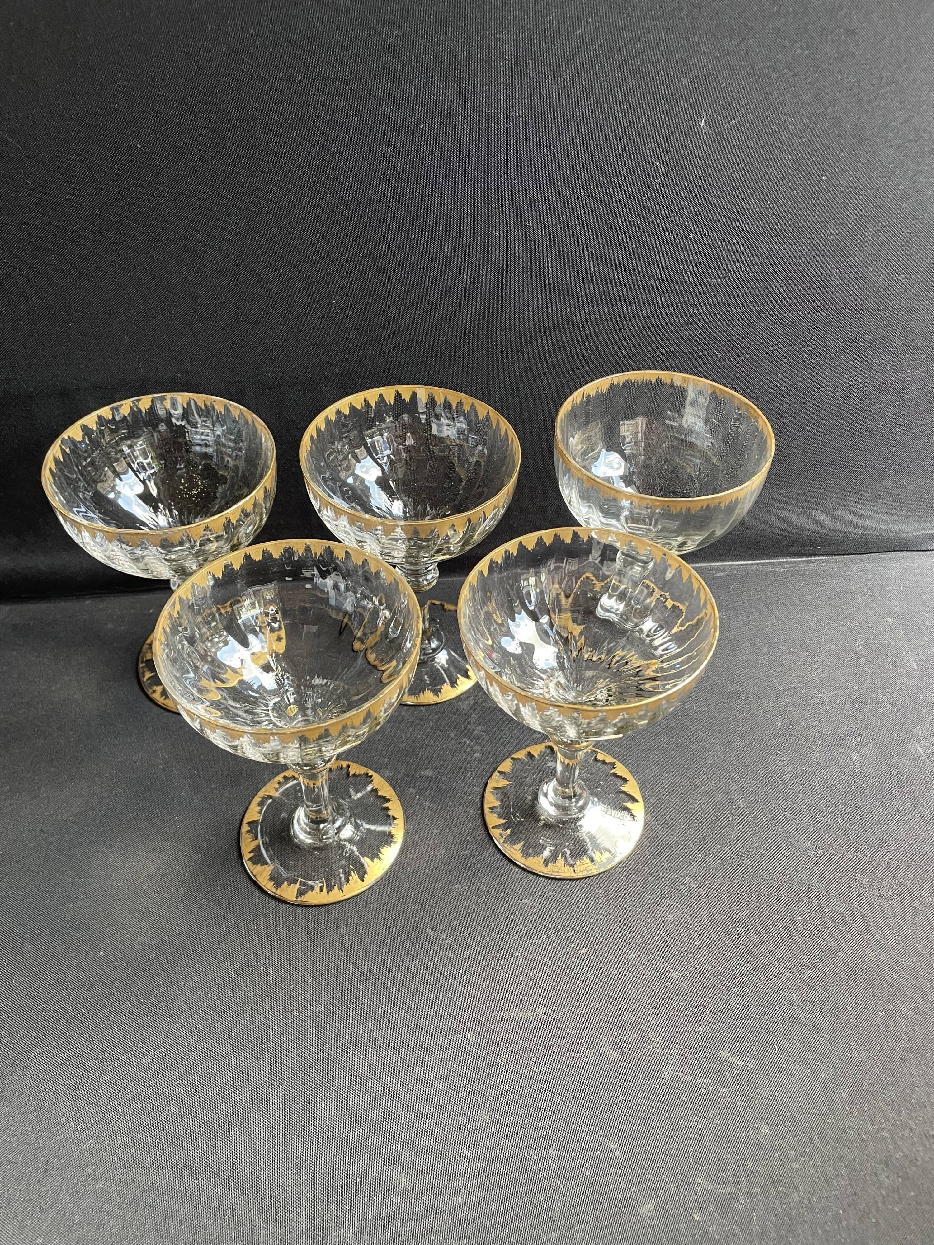5 Gold Putoisé Champagne Glasses – Legras Pierrefonds 19th Century Service
