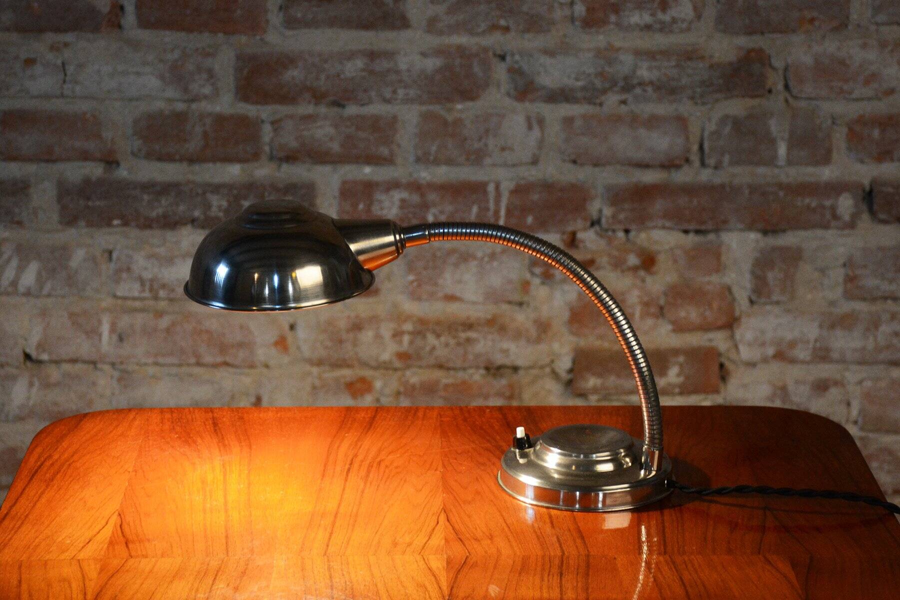 Czech Bauhaus Table Lamp in Chromed Steel and Aluminium by J. Vorel, 1930s