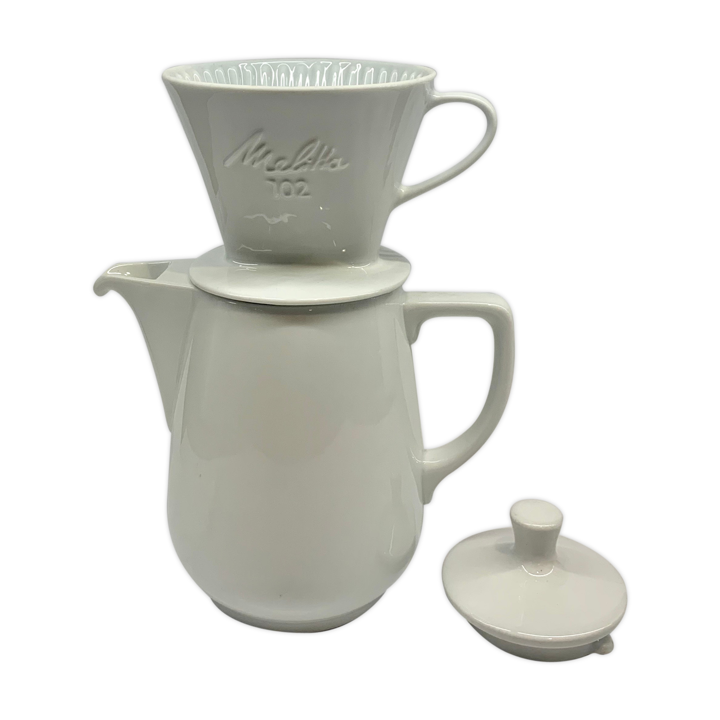 Melitta ceramic coffeepot & filter, 1960s