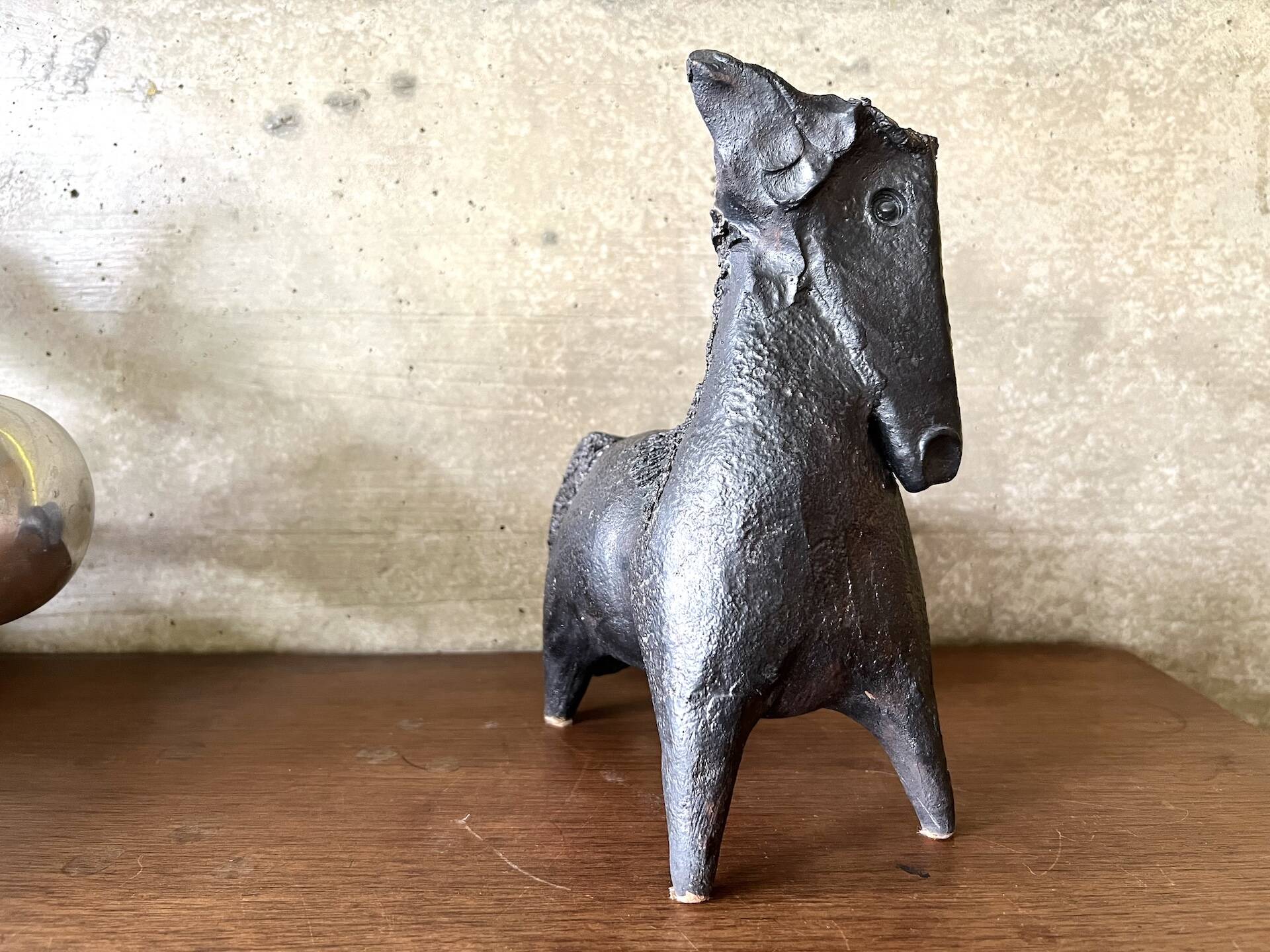 Black glazed ceramic sculpture signed Pouchain – Circa 1960