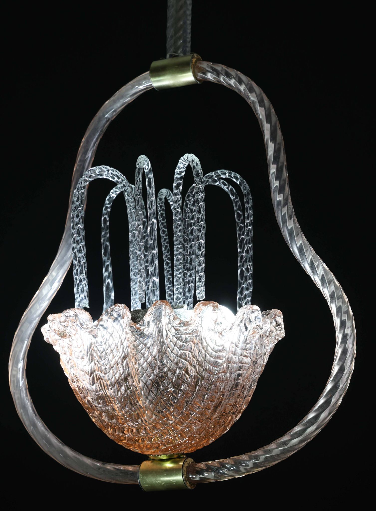 Charming Pink and Transparent Murano Glass Chandelier by Barovier e Toso, 1950s