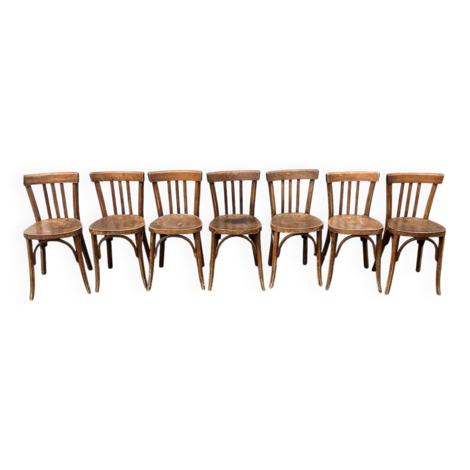 (Lot) 7 Vintage Wooden Bistro Chairs