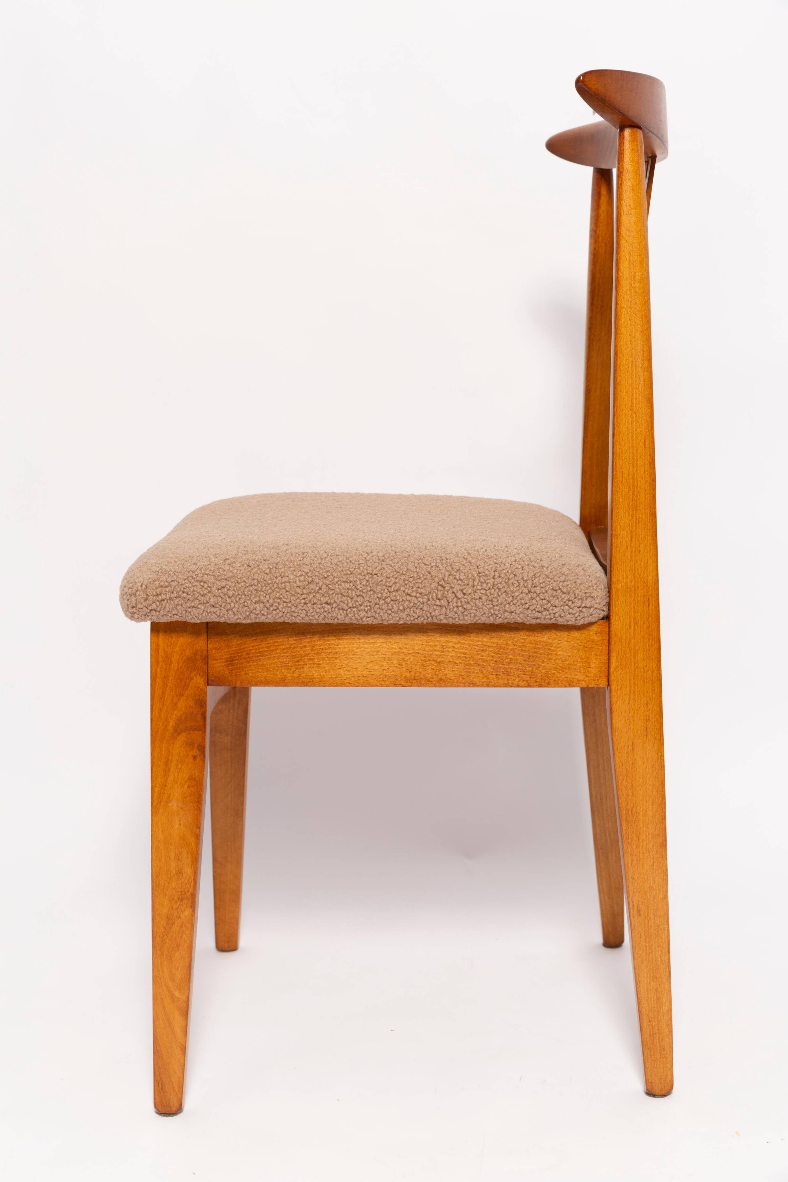 Mid-Century Latte Bouclé Chair, Medium Wood, M. Zielinski, Europe 1960s