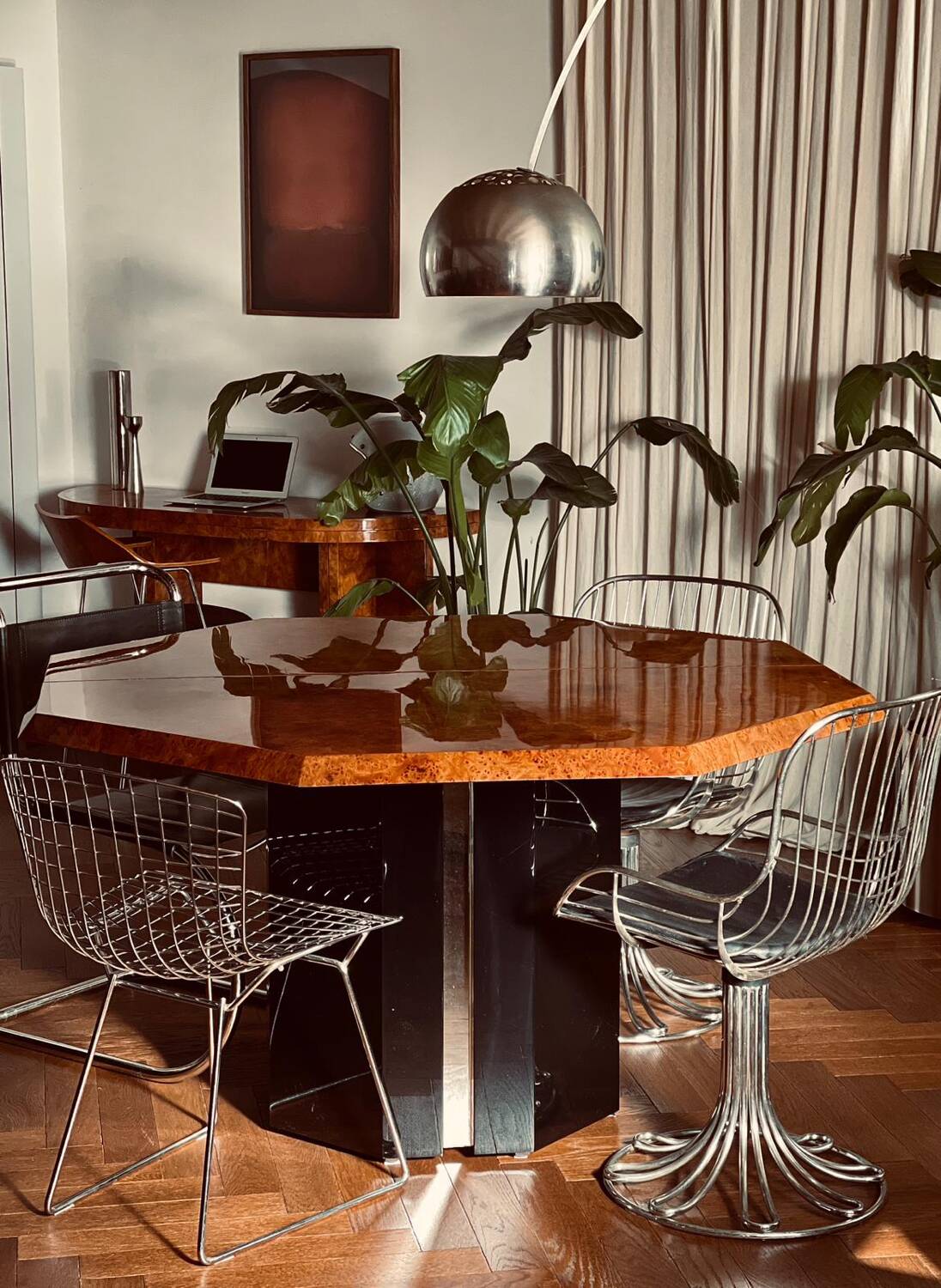 Dining table elm burl Roche Bobois Jean Claude Mahey vintage