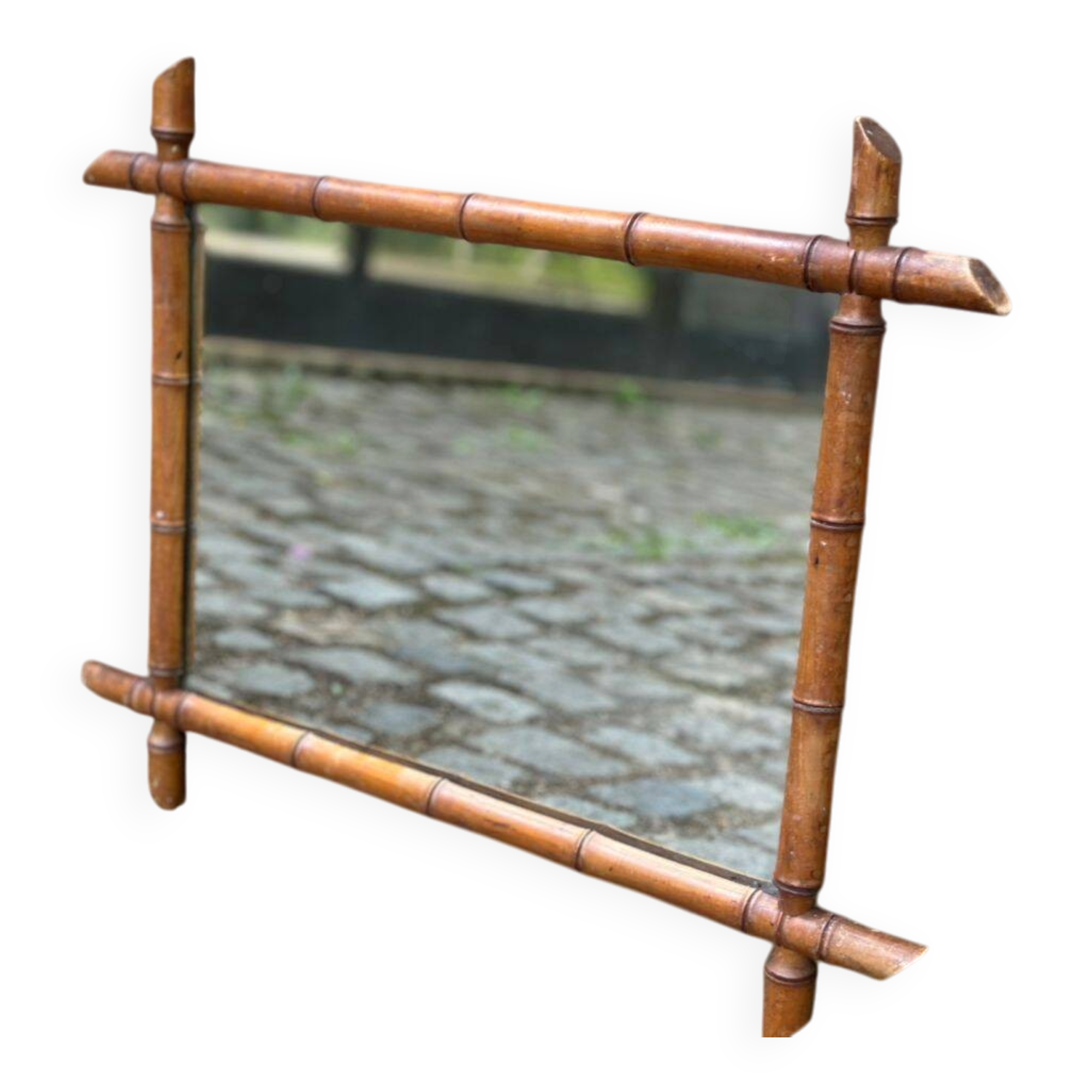Vintage mirror in faux bamboo from the late 19th century 60x50cm