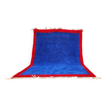 Tapis Beni Ouarain authentique 250 x 180 cm – Bleu cobalt et rouge – Pièce