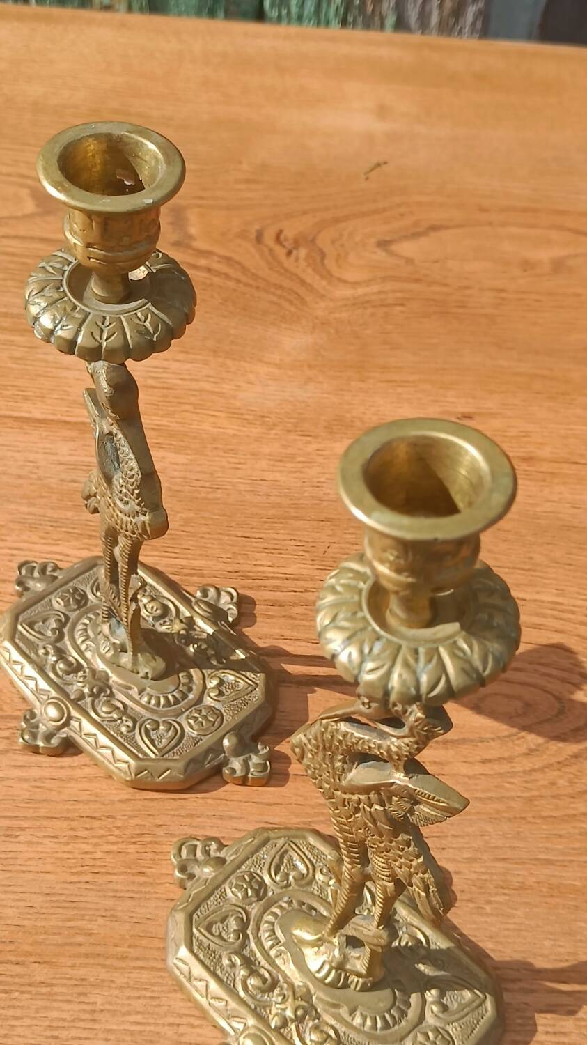 Bronze candlesticks, heron, Orientalist Art Deco