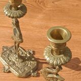 Bronze candlesticks, heron, Orientalist Art Deco