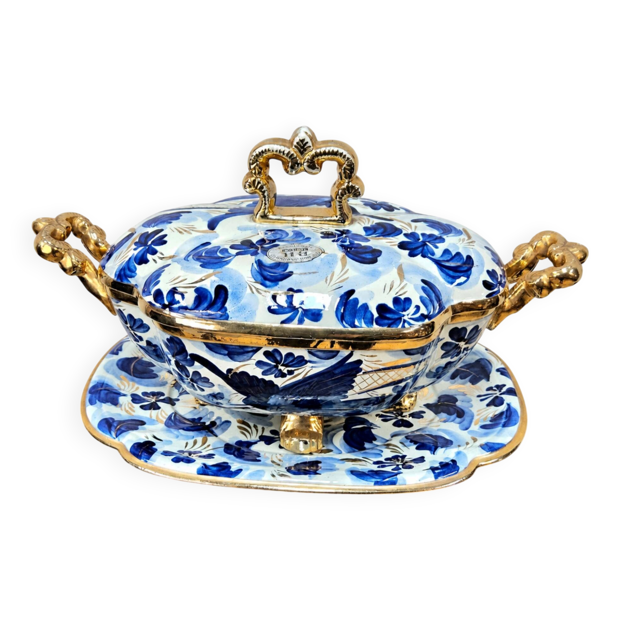 Vintage bonbonniere H. Bequet blue birds hand-painted