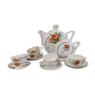 Old earthenware tea coffee set, HBCM Daisy -Teapot, 7 cups/sub-cups, sugar bowl