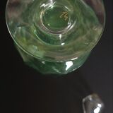 Carafe flacon verre émaillé vert début XXème