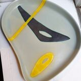 Ceramic dish by Peter Orlando, free form with abstract decoration, 1950s