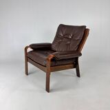 Mid-Century Scandinavian Leather and Bentwood Lounge Chair, 1960s