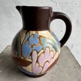 Vintage C.M. Bergen Hand-Painted Ceramic Vase — Brown & Pastel Floral Glazed Pitcher, 21cm