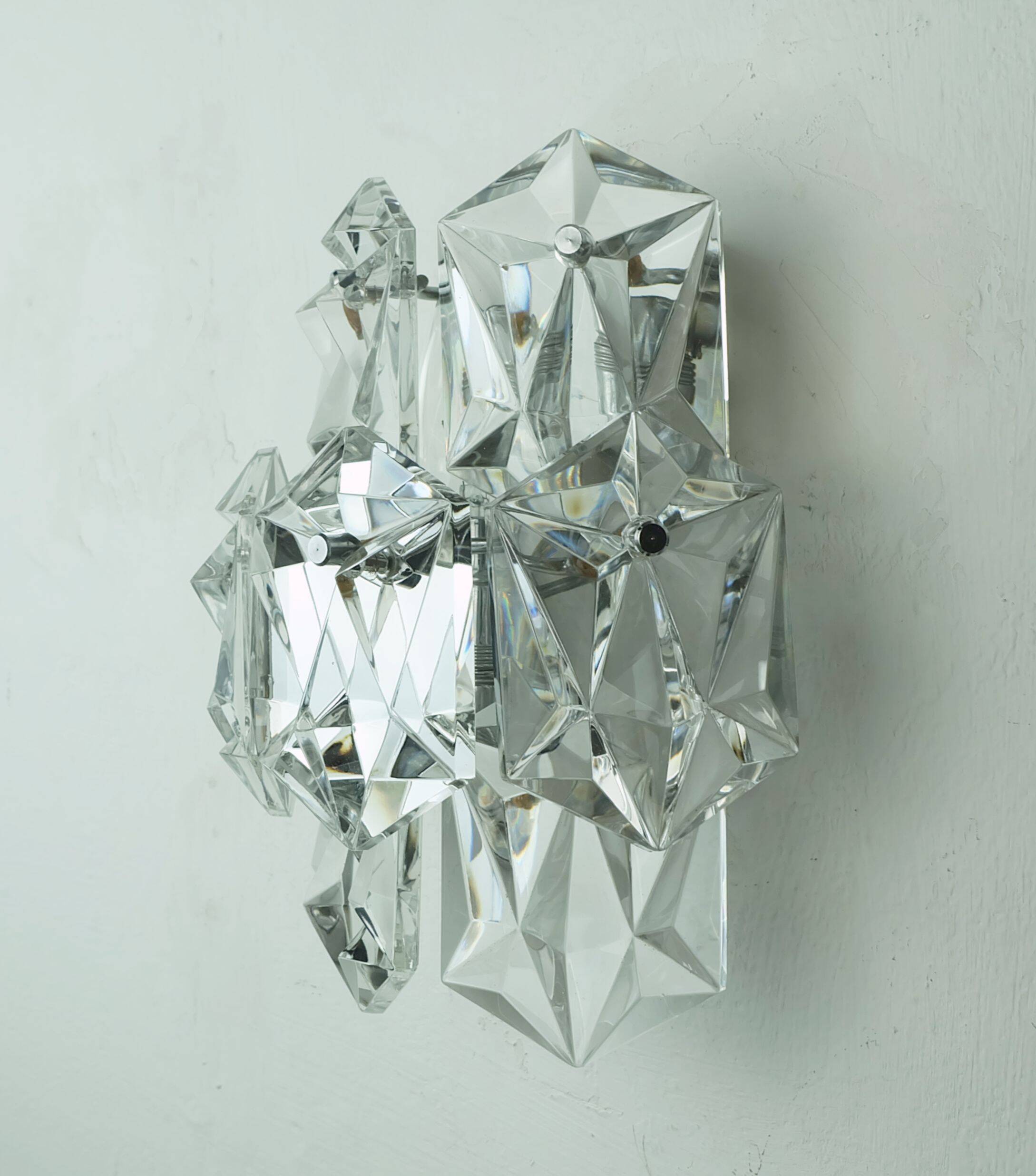 Elegant mid century sconce crystal glass prisms and chrome by kinkeldey 196