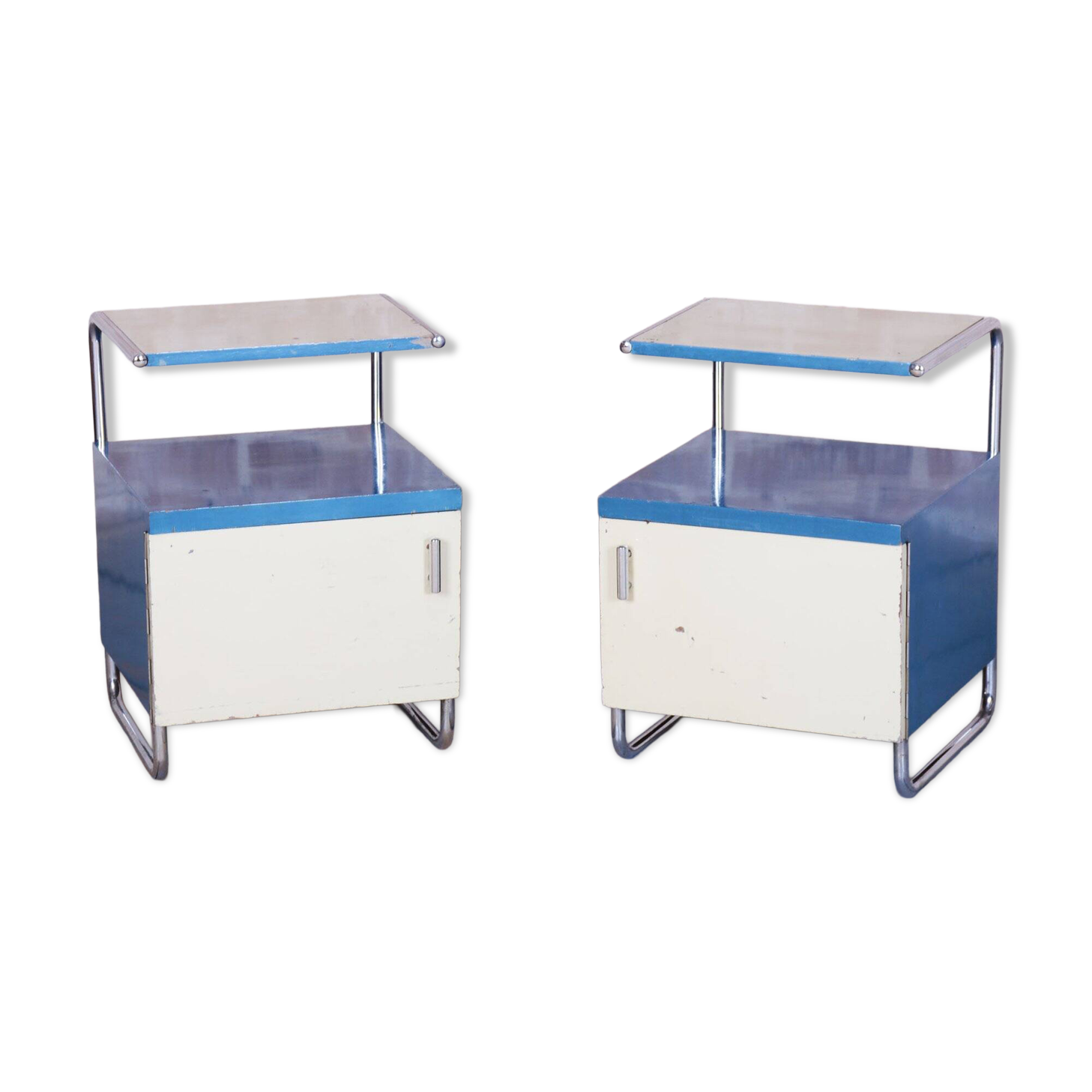 Czech Bauhaus Bedside Tables in Chrome and Lacquered Wood, 1930s, Set of 2