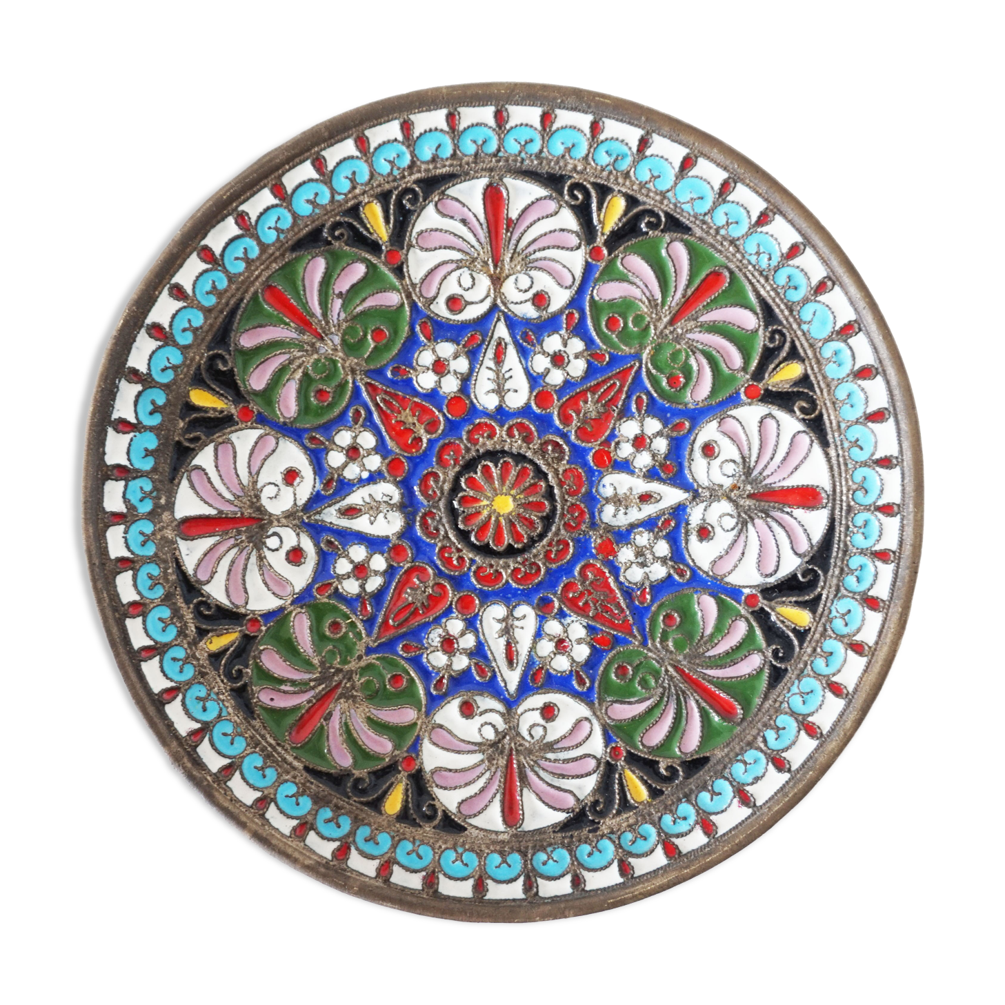 Enamelled brass mandala wall circle