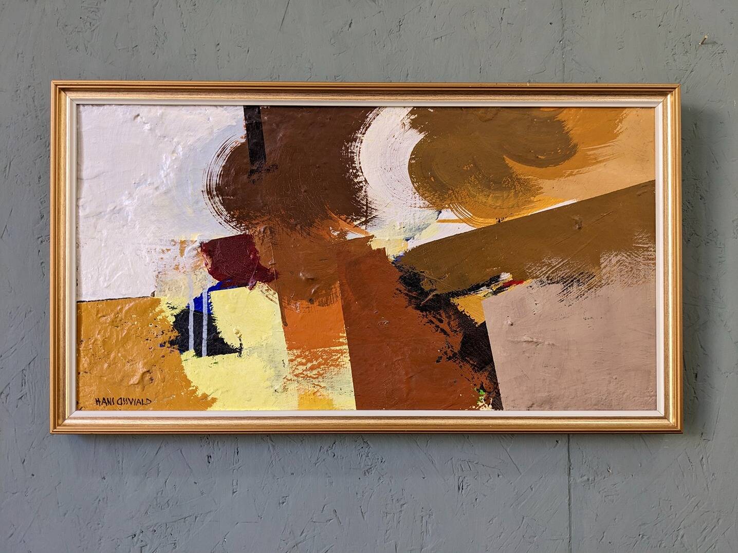 Mid-Century Modern Swedish "Autumn Rhapsody" Vintage Abstract Oil Painting, Hans Osswald