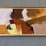 Mid-Century Modern Swedish "Autumn Rhapsody" Vintage Abstract Oil Painting, Hans Osswald