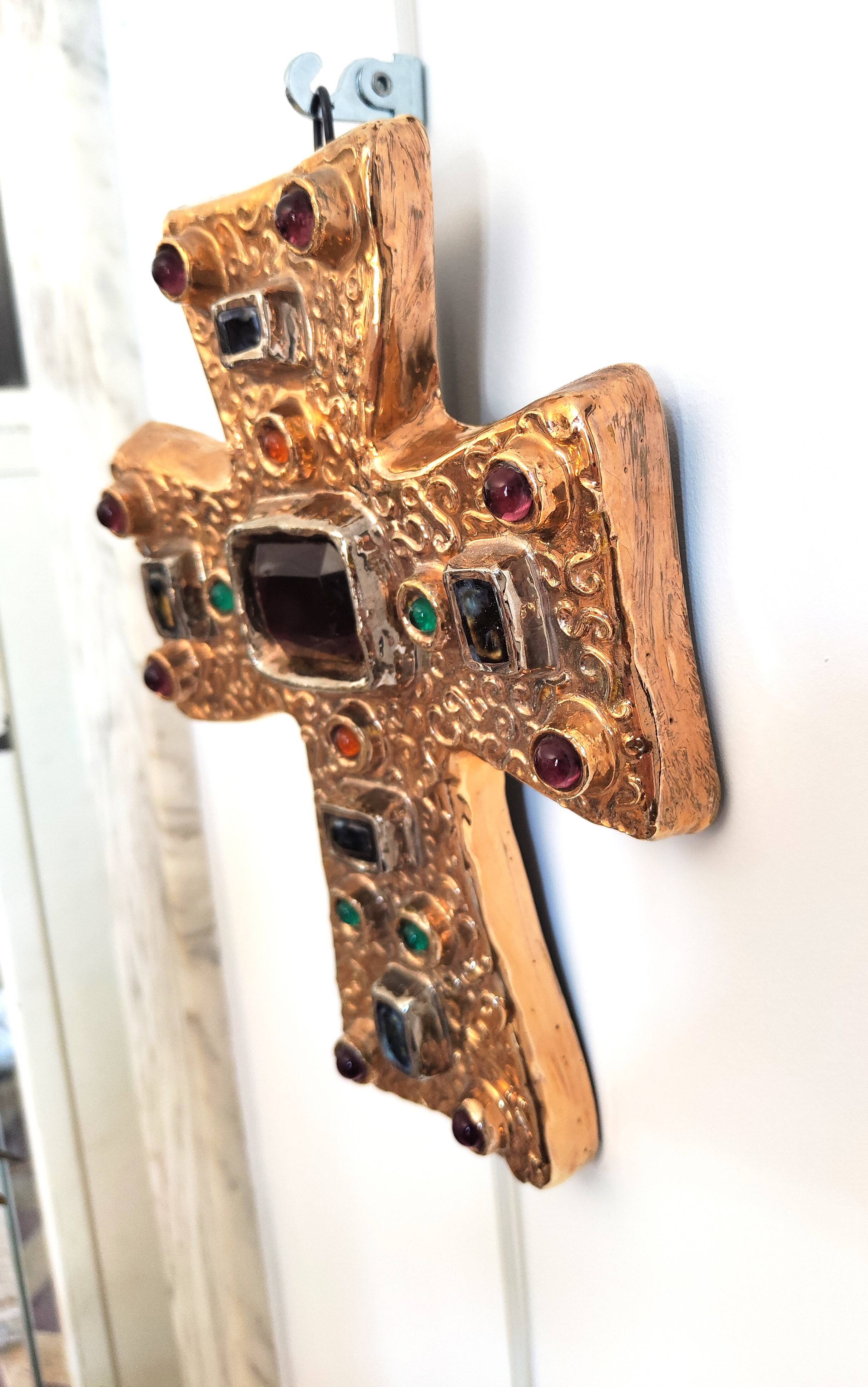 CERAMIC CROSS AND GLASS WARE SIGNED MANON DLG MITHE ESPELT 1960