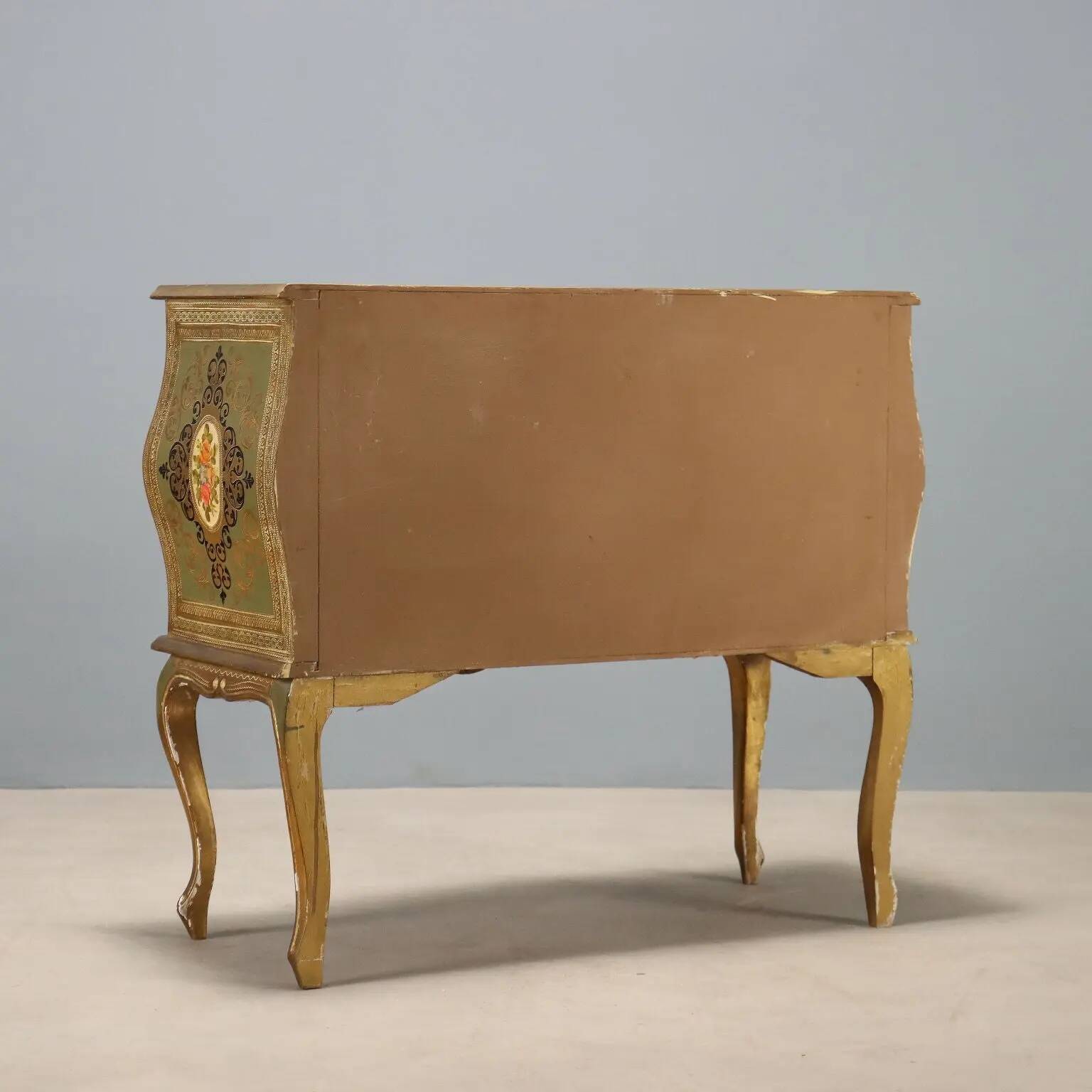 Commode ancienne en bois laqué et peint XXe siècle