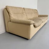 Old 3-seater beige leather sofa designed by Carl Larsson De Sede, vintage 80s