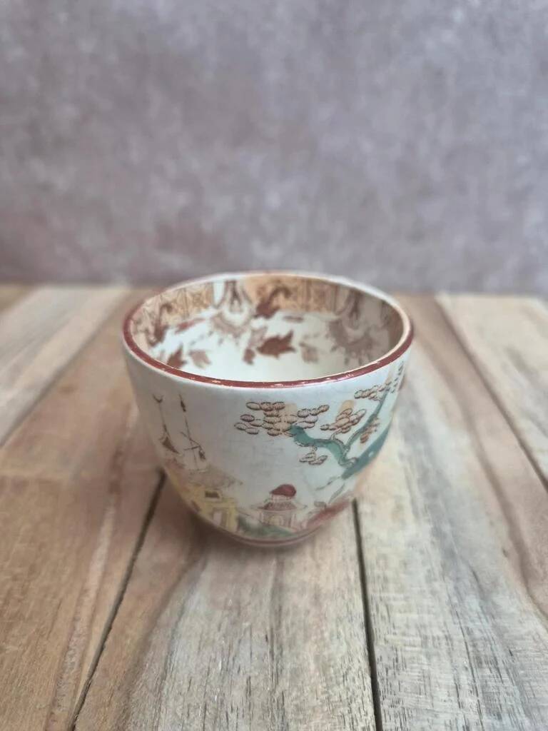 Antique ironstone cup from Sarreguemines, Kyoto polychrome model.