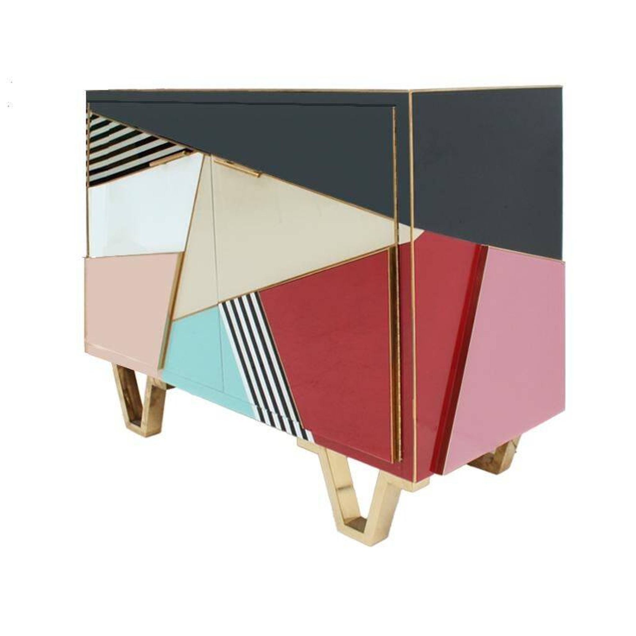 Mid Modern Italian Colored Glass Sideboards with Solid Wood Structure and Brass