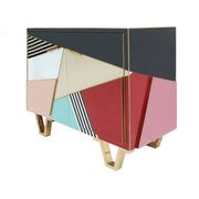 Mid Modern Italian Colored Glass Sideboards with Solid Wood Structure and Brass