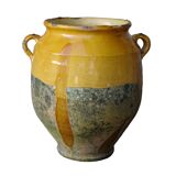 Grand pot à confit ancien français à glaçure jaune