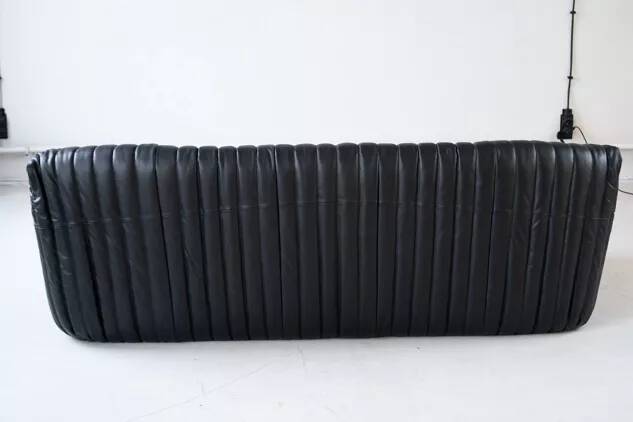 Canapé 3 places Cinna Ligne Roset en cuir noir attribué à Annie Hieronimus, années 1970