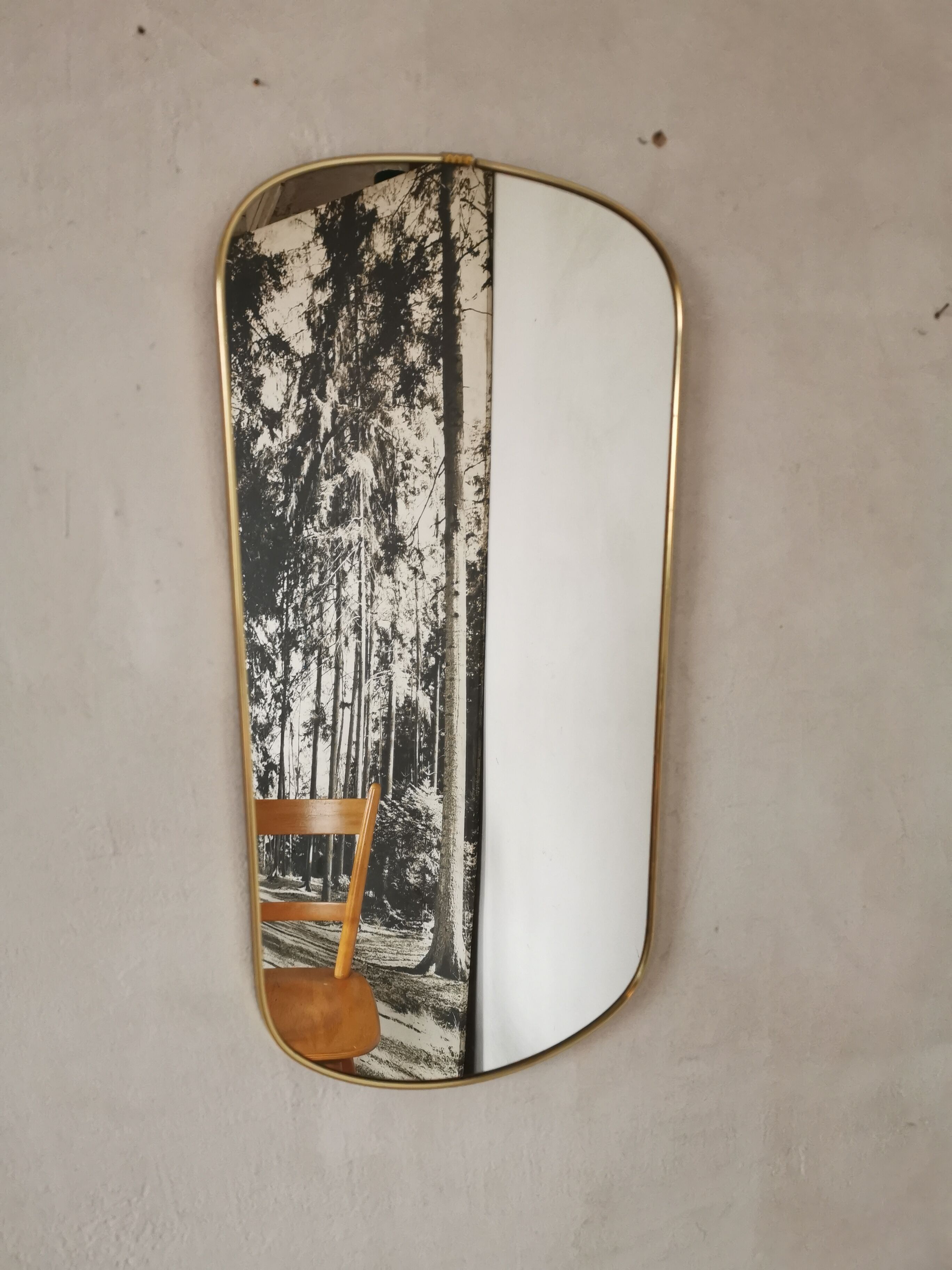 Miroir bord doré, forme libre vintage 1970