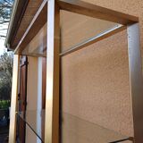 Vintage shelving unit in gold aluminum and glass