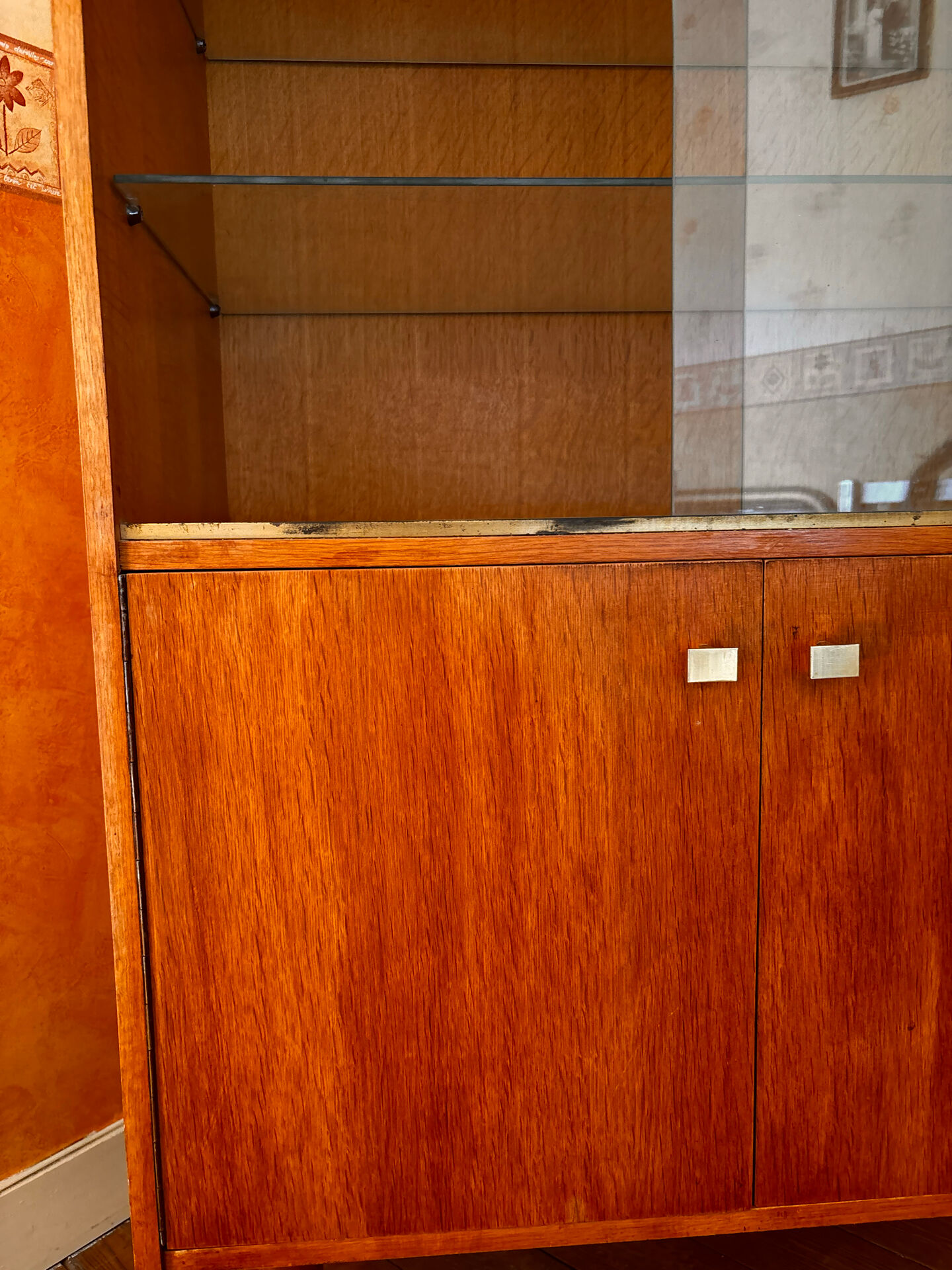 Vintage wooden display cabinet from the 60s-70s – Sliding glass doors