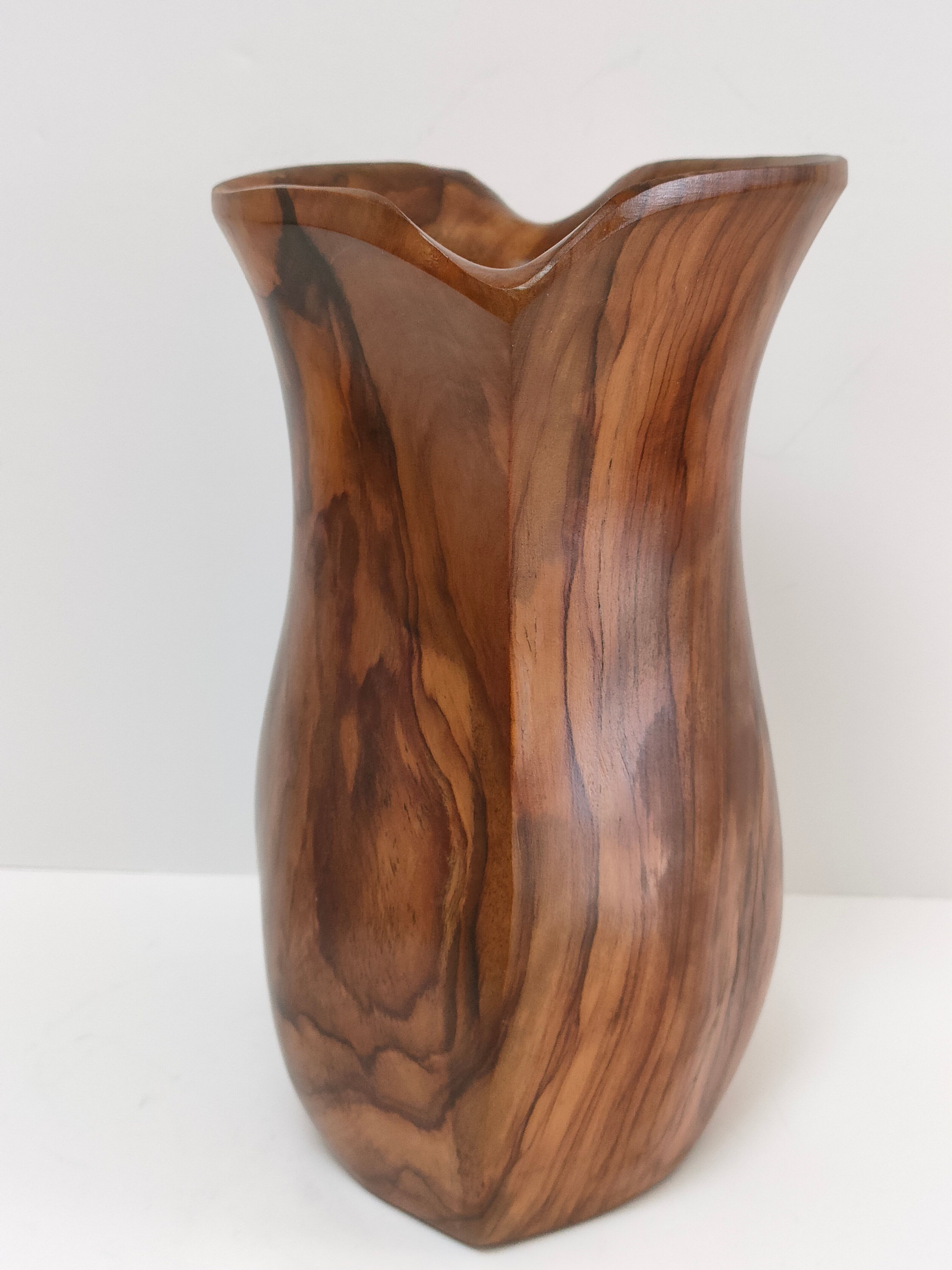 Sculptural pitcher olive wood design 60s