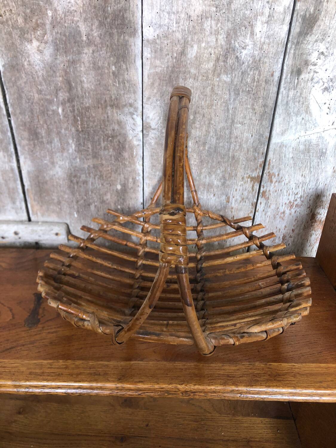 Old rattan picking basket vintage wood garden