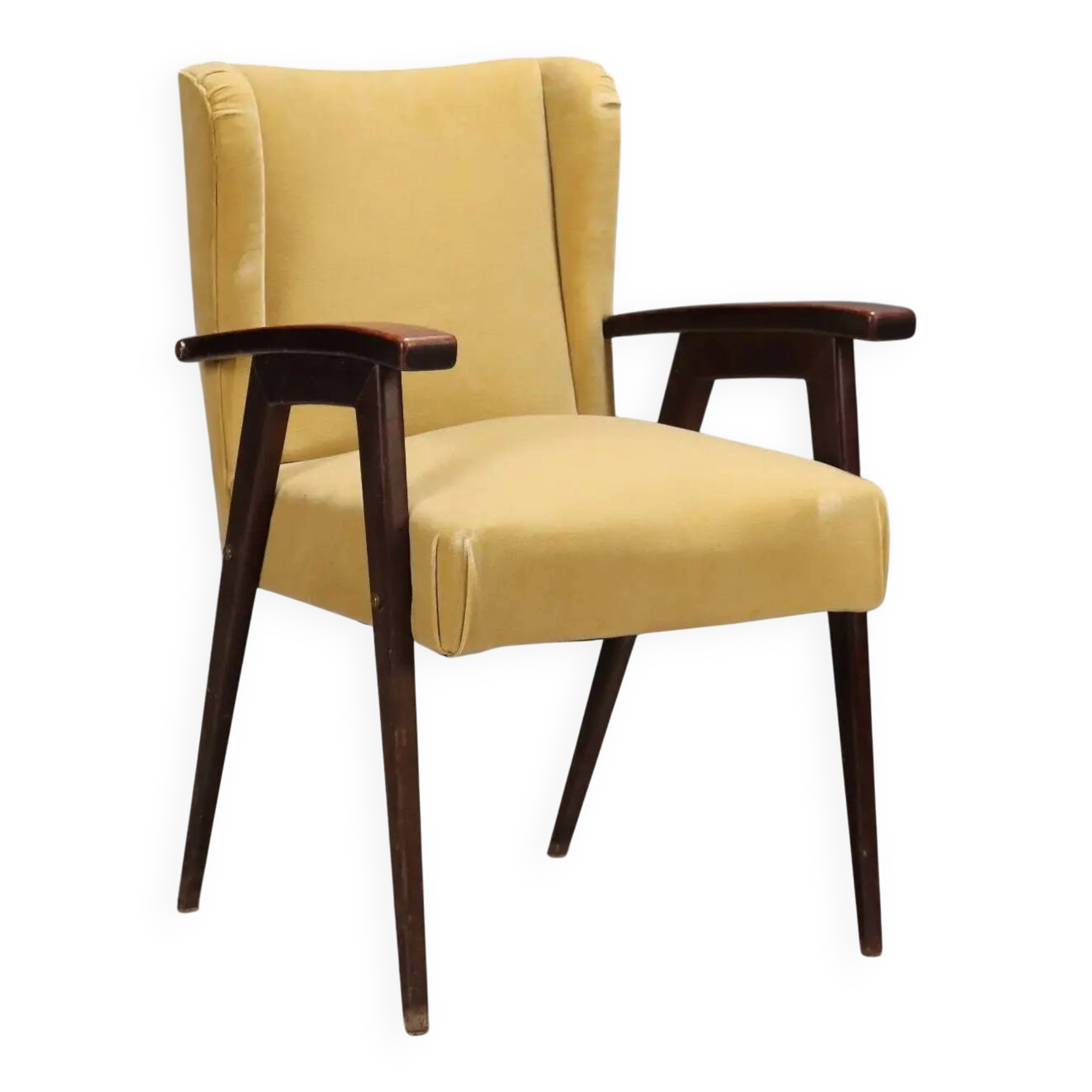 Fauteuil vintage en tissu, mousse et bois, design italien, années 1960